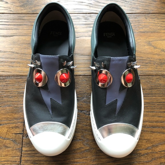 Fendi Shoes - FENDI Monster Slip ons w red eyes & silver lashes